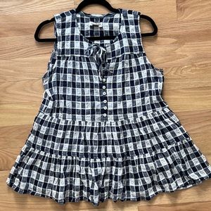 Anthropologie Pilcro Blue and White Checkered Tiered Top - size M